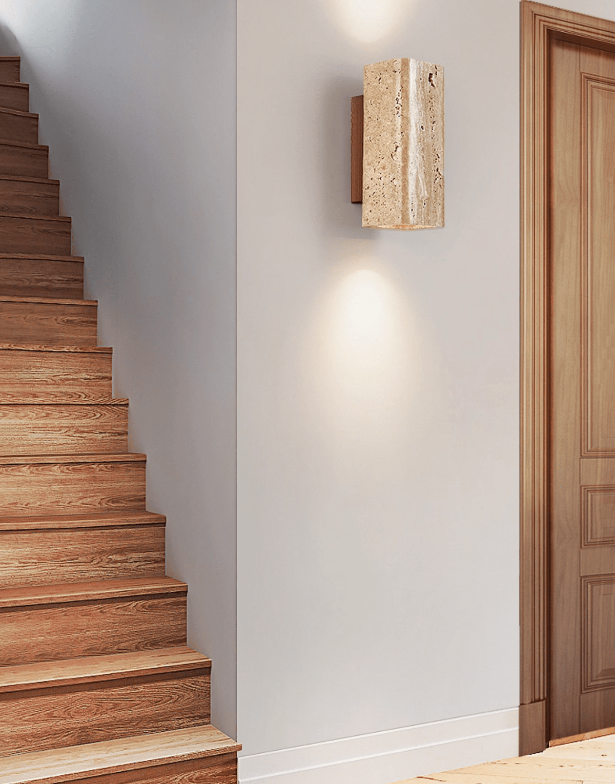 Travertine arc wall light on a solid wood backplate (18)