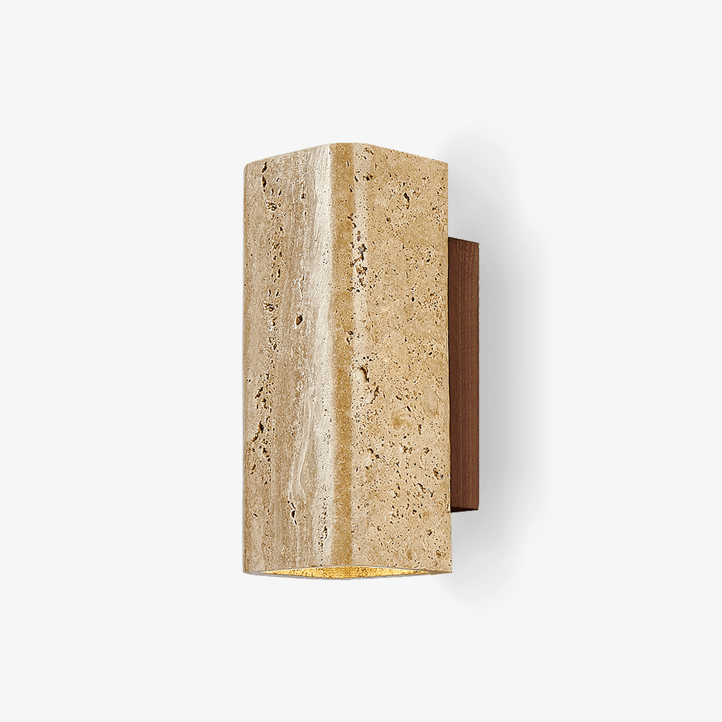Travertine arc wall light on a solid wood backplate (19)